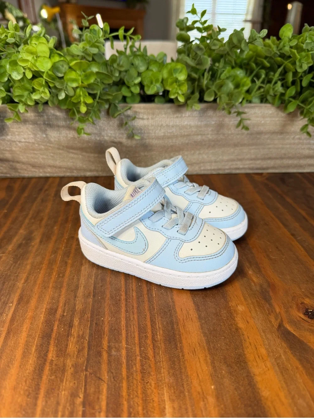 Nike Kids Light Blue and Cream Hook-and-Loop Sneakers